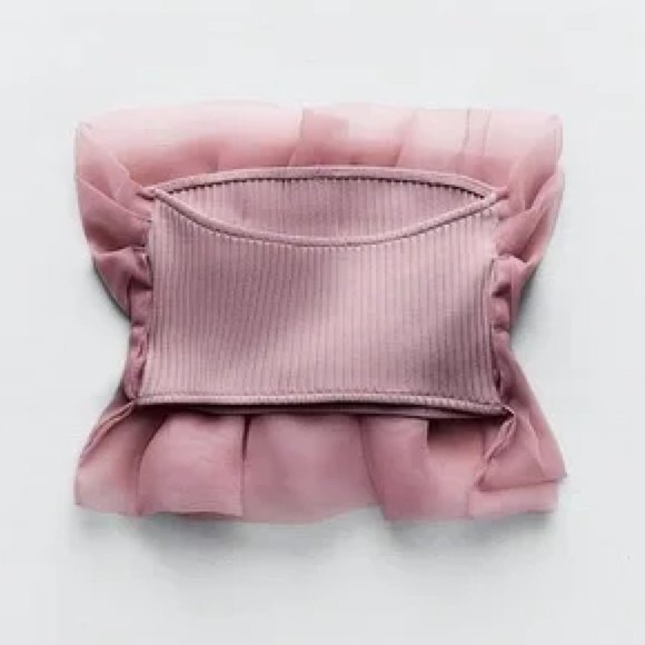 BLOGGER'S FAVE! Zara Organza Strapless Top Pink Sz S NWT - Picture 9 of 11